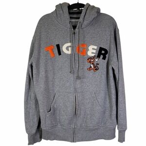 Disney Tigger Zip Up Hoodie Gray Cozy Loungewear Size Small Women's